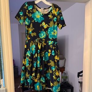 LuLaRoe Amelia Dress with Blue and Green Floral Pattern